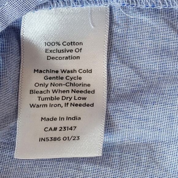 Talbots Blue Cotton Embroidered 3/4 Sleeve Popover Boho Tassel Top Size L - Picture 8 of 8